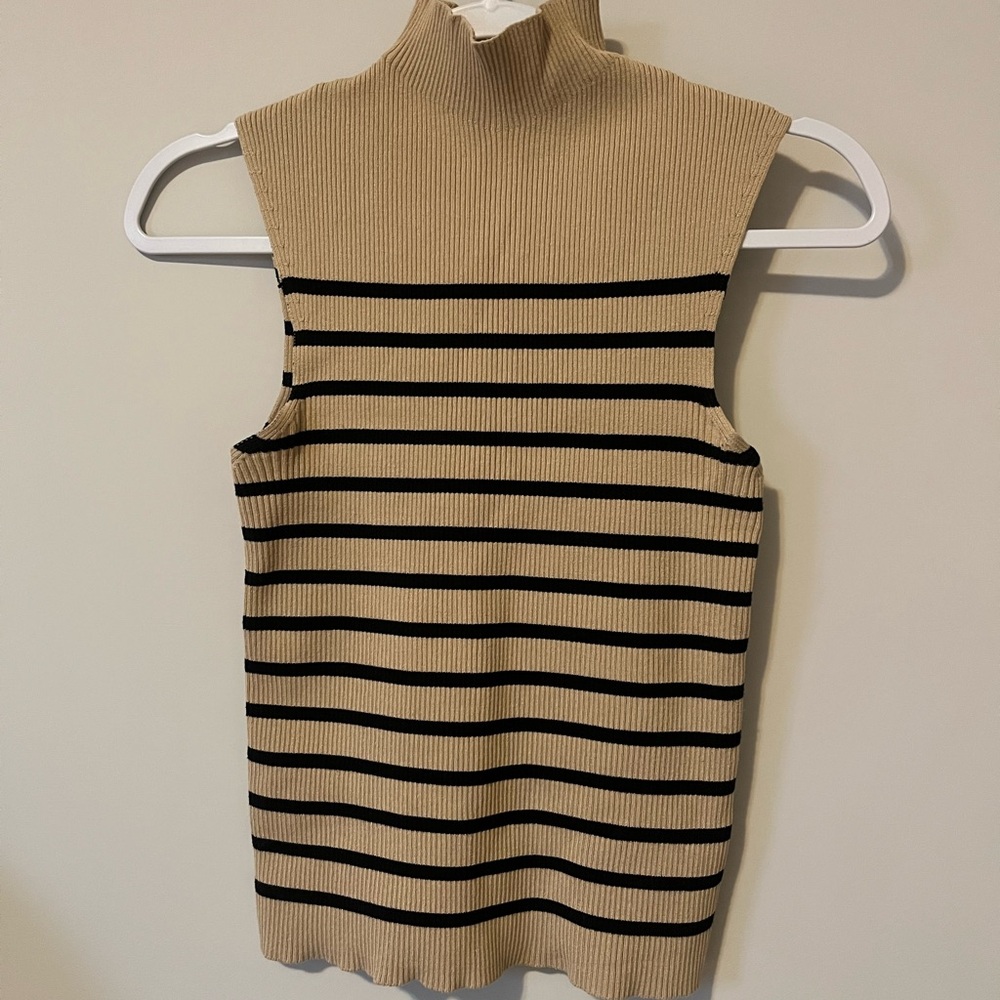 Suzy Shier Mock Neck Striped Sleeveless top